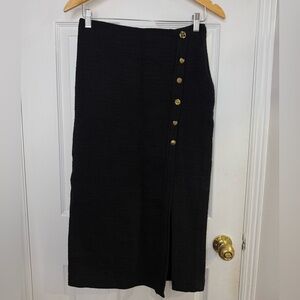 Zara Black Midi Skirt with Gold Buttons